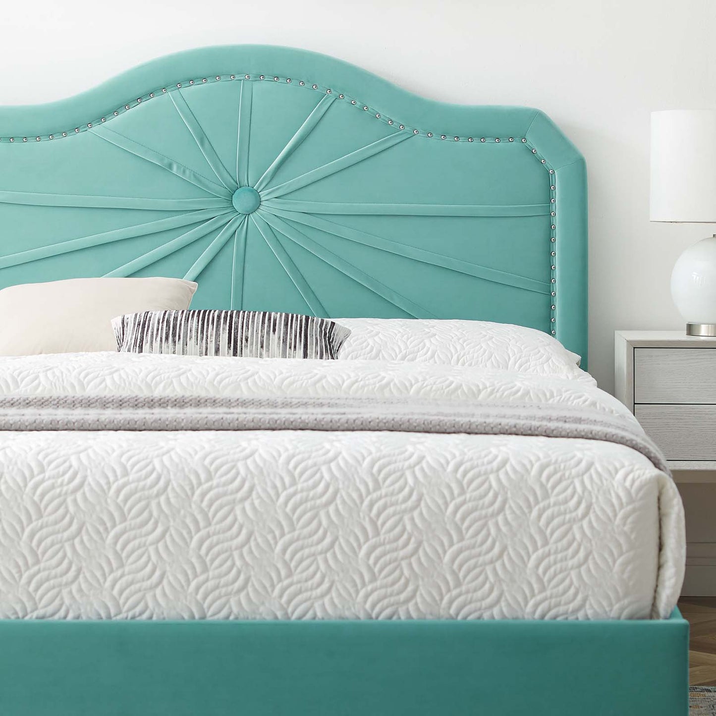 Portia Performance Velvet Full Platform Bed, Velvet, Blue, 23524