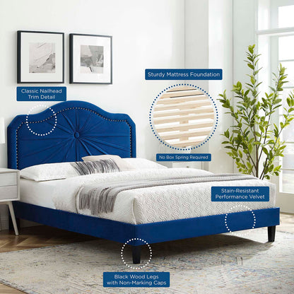 Portia Performance Velvet Full Platform Bed, Velvet, Blue Navy, 23525