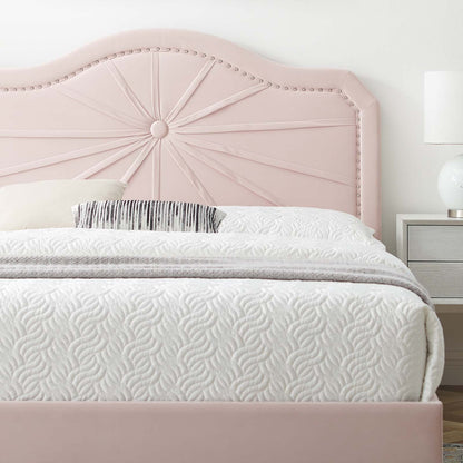 Portia Performance Velvet Full Platform Bed, Velvet, Pink, 23526
