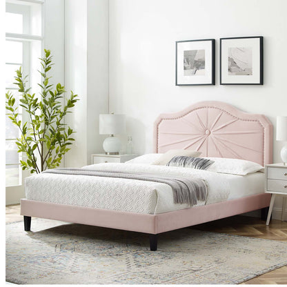 Portia Performance Velvet Full Platform Bed, Velvet, Pink, 23526
