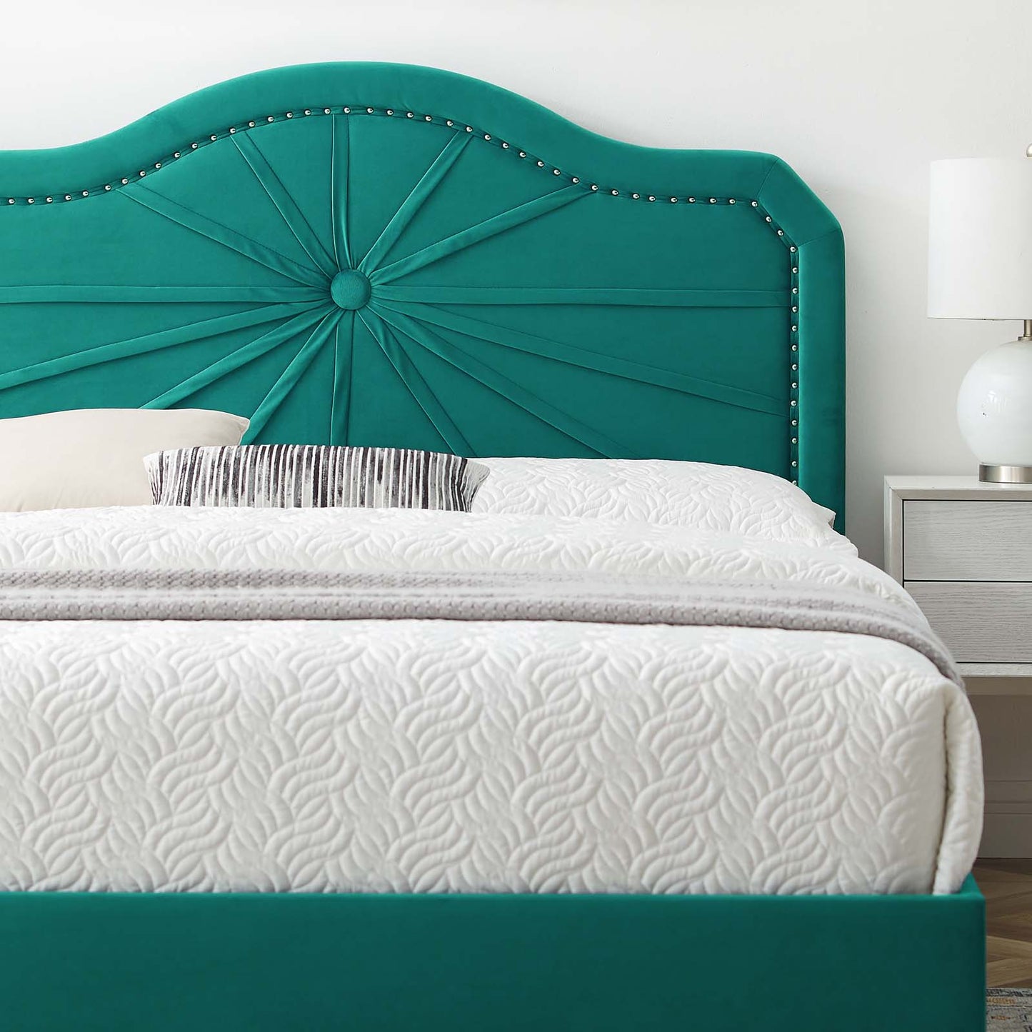 Portia Performance Velvet Full Platform Bed, Velvet, Teal Blue, 23527