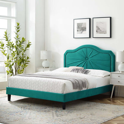 Portia Performance Velvet Full Platform Bed, Velvet, Teal Blue, 23527