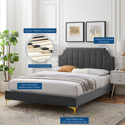 Sienna Performance Velvet Full Platform Bed, Velvet, Dark Grey Gray, 23529