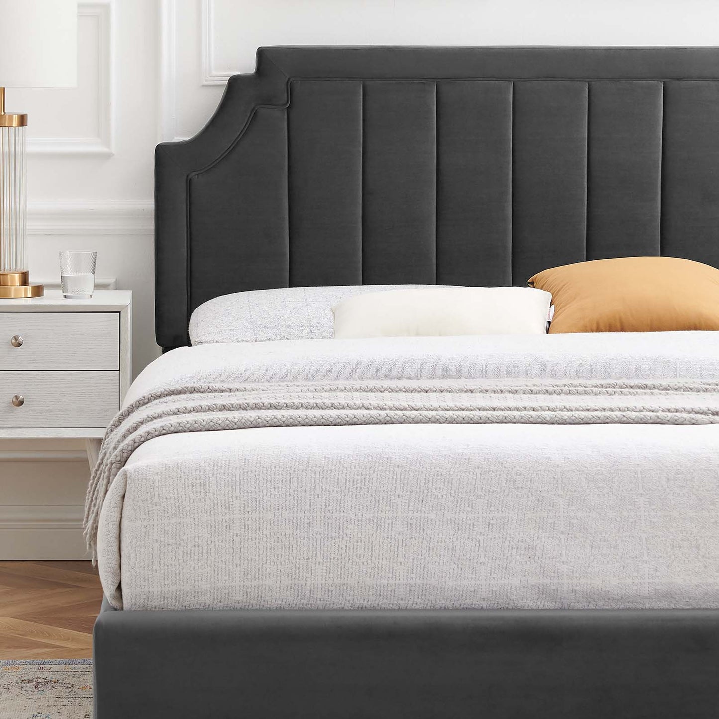 Sienna Performance Velvet Full Platform Bed, Velvet, Dark Grey Gray, 23529