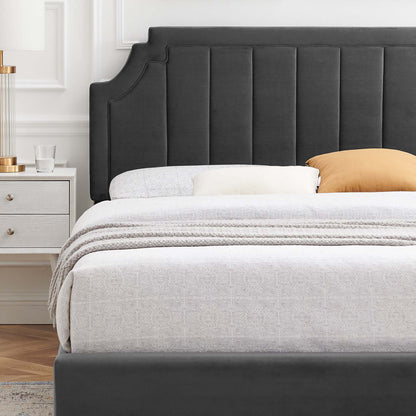 Sienna Performance Velvet Full Platform Bed, Velvet, Dark Grey Gray, 23529