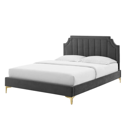 Sienna Performance Velvet Full Platform Bed, Velvet, Dark Grey Gray, 23529
