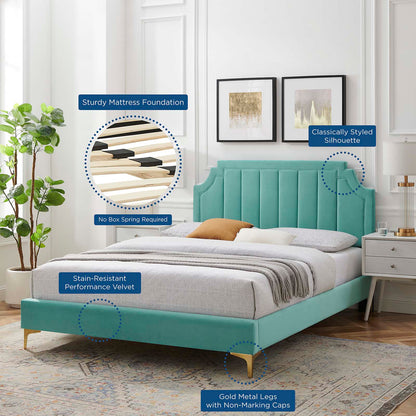 Sienna Performance Velvet Full Platform Bed, Velvet, Blue, 23532