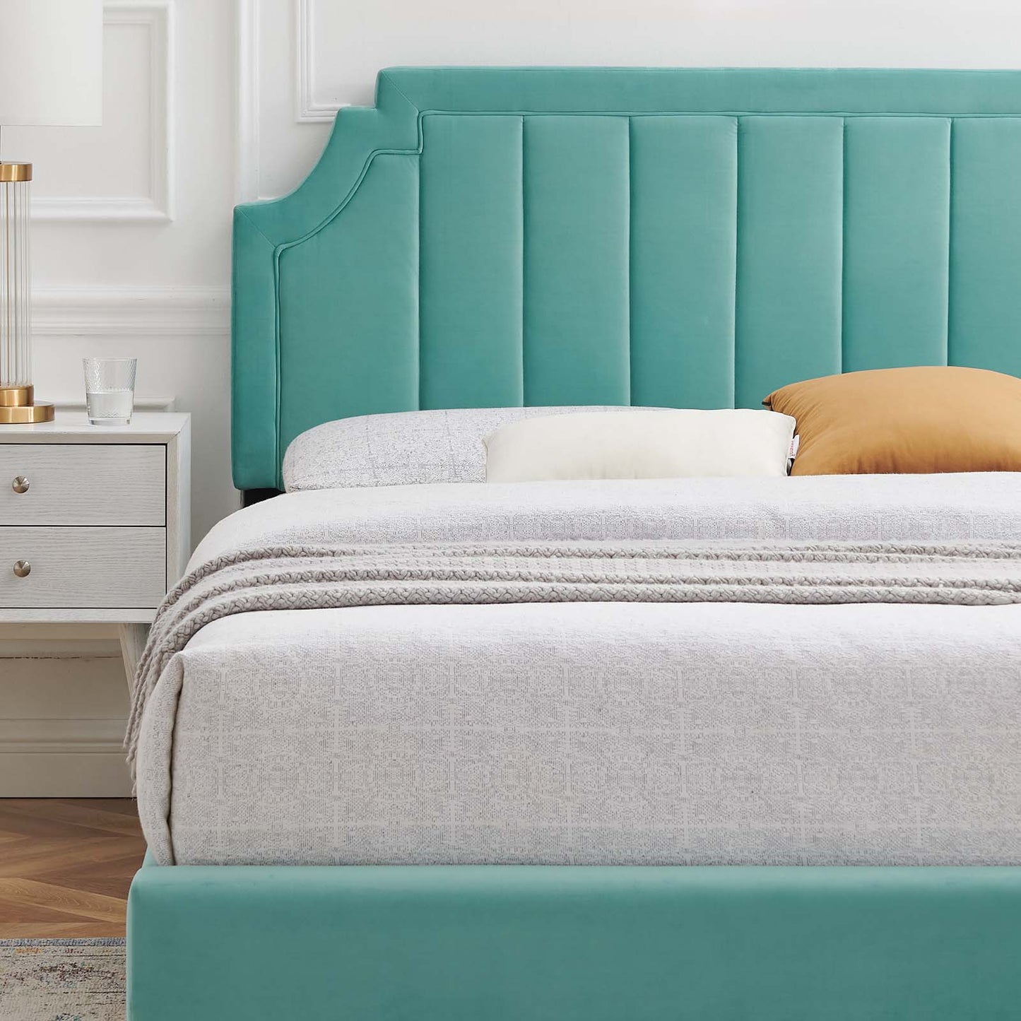Sienna Performance Velvet Full Platform Bed, Velvet, Blue, 23532