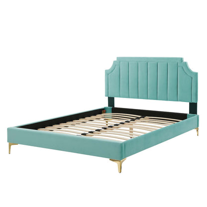 Sienna Performance Velvet Full Platform Bed, Velvet, Blue, 23532