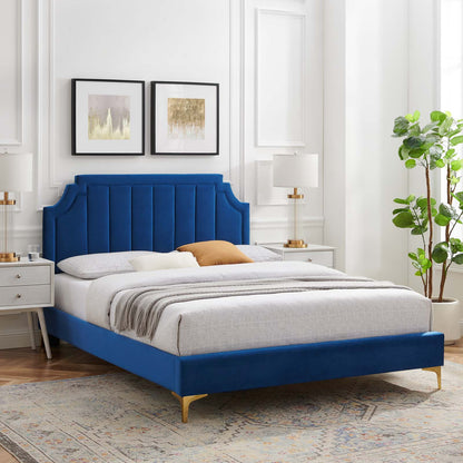 Sienna Performance Velvet Full Platform Bed, Velvet, Blue Navy, 23533