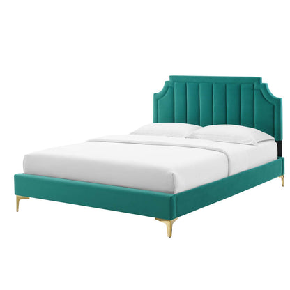 Sienna Performance Velvet Full Platform Bed, Velvet, Teal Blue, 23535