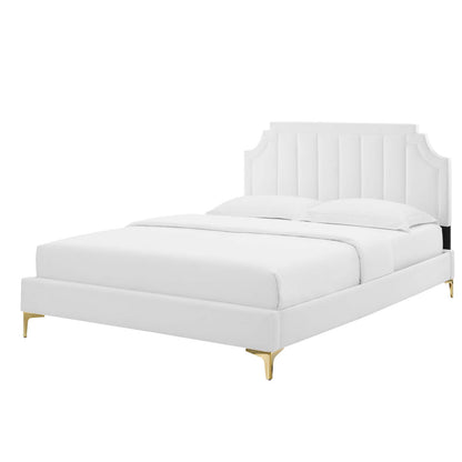 Sienna Performance Velvet Full Platform Bed, Velvet, White, 23536