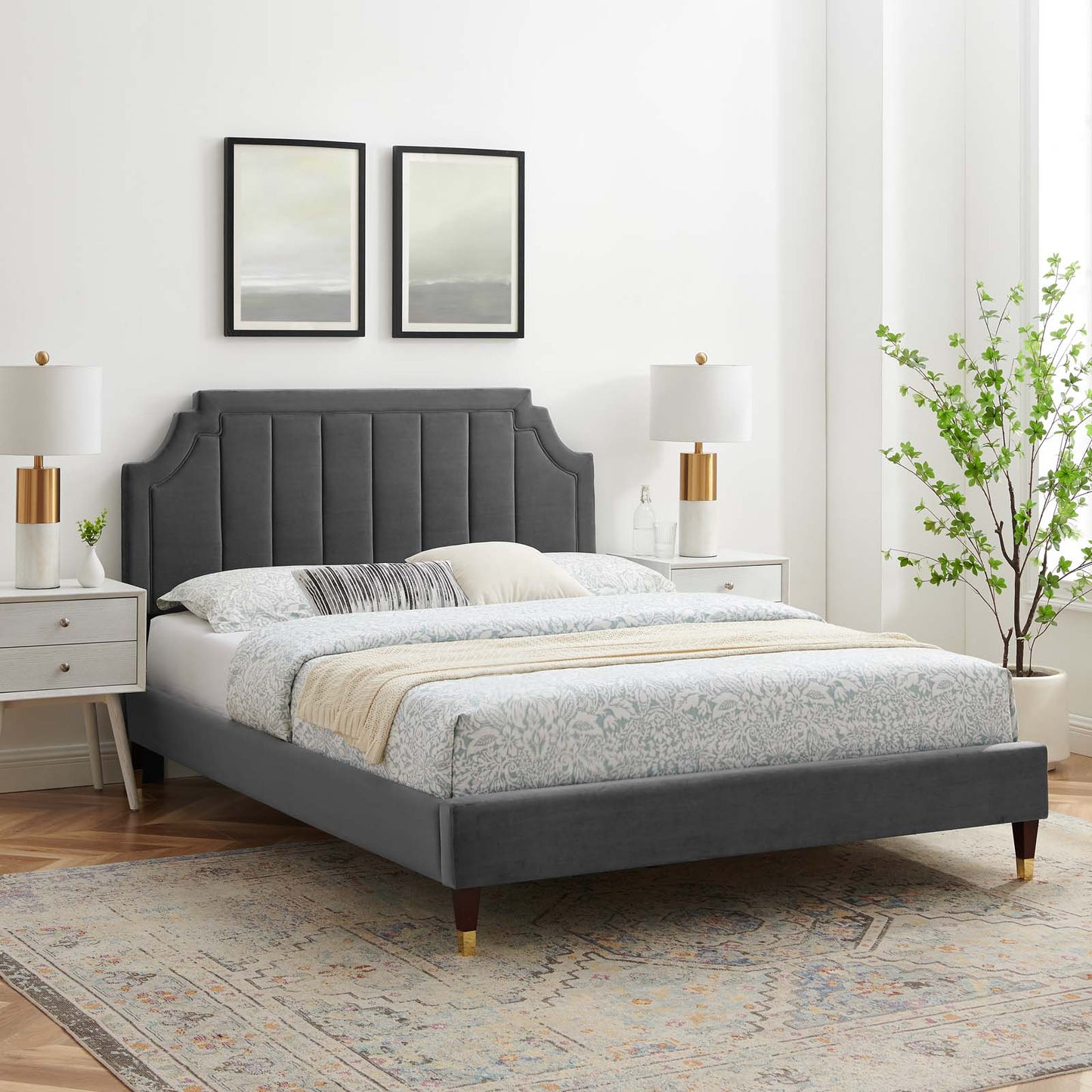 Sienna Performance Velvet Full Platform Bed, Velvet, Dark Grey Gray, 23537