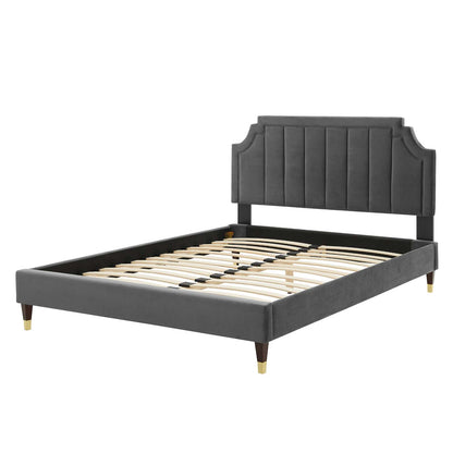 Sienna Performance Velvet Full Platform Bed, Velvet, Dark Grey Gray, 23537