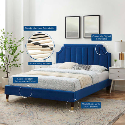 Sienna Performance Velvet Full Platform Bed, Velvet, Blue Navy, 23541