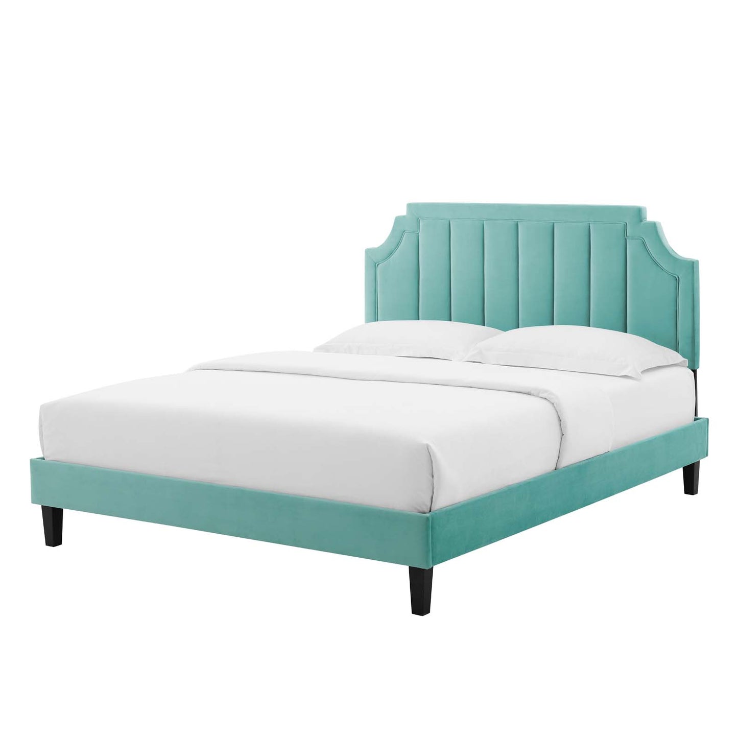 Sienna Performance Velvet Full Platform Bed, Velvet, Blue, 23548
