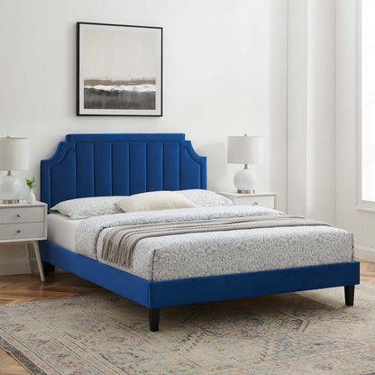 Sienna Performance Velvet Full Platform Bed, Velvet, Blue Navy, 23549