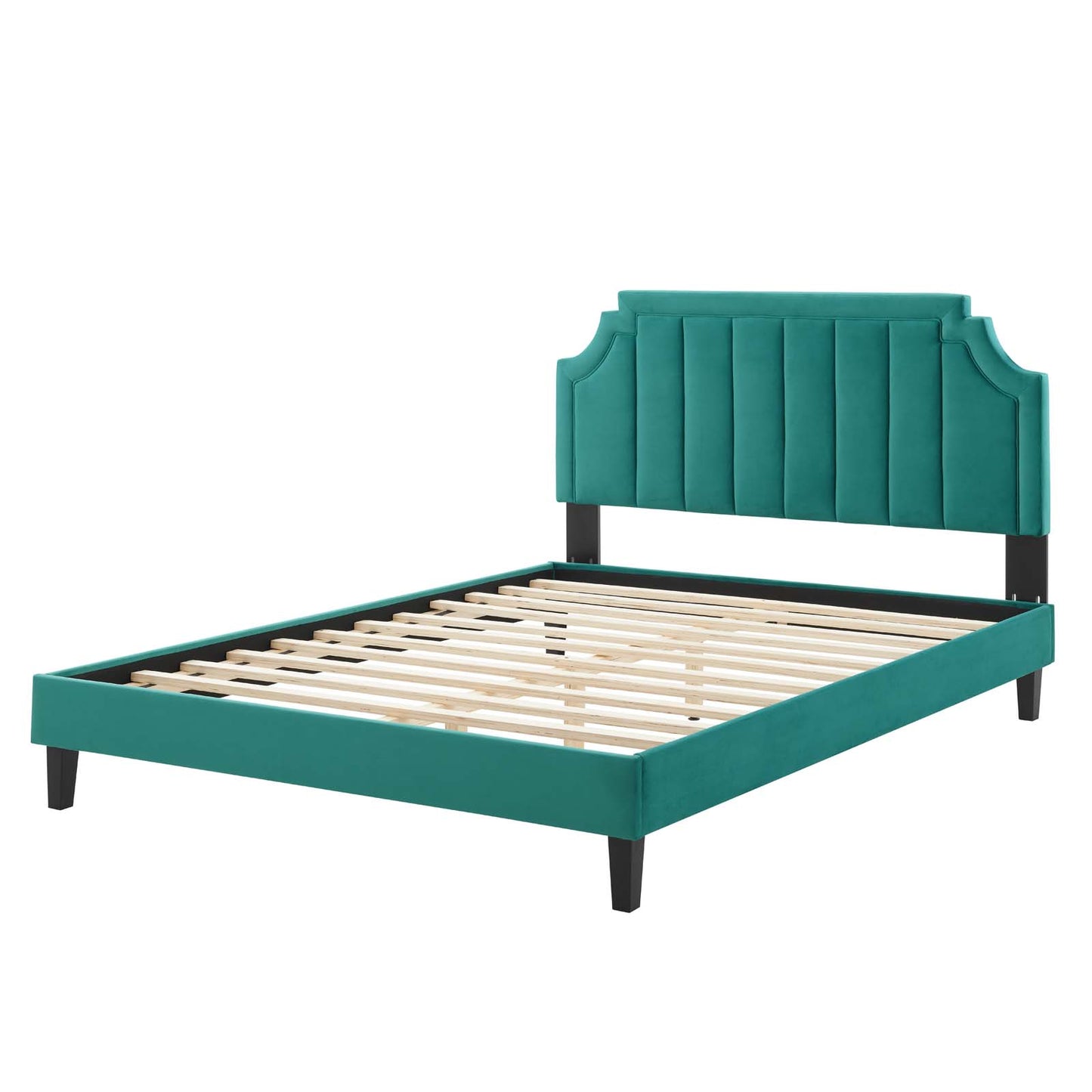 Sienna Performance Velvet Full Platform Bed, Velvet, Teal Blue, 23551