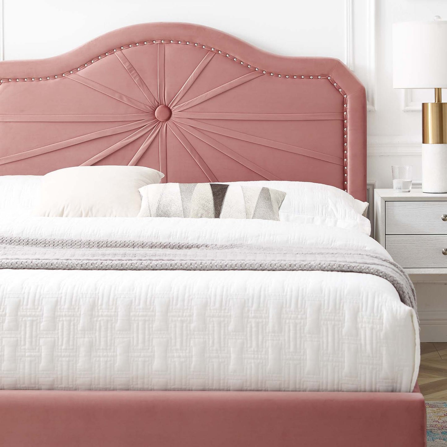 Portia Performance Velvet King Platform Bed, Velvet, Pink, 23554