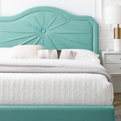 Portia Performance Velvet King Platform Bed, Velvet, Blue, 23556