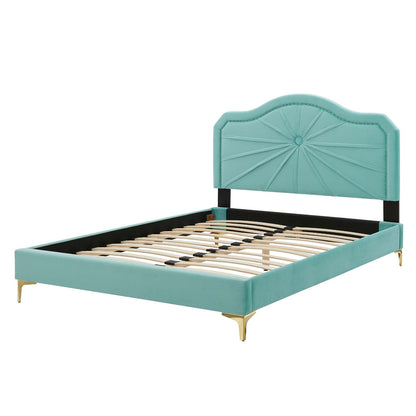 Portia Performance Velvet King Platform Bed, Velvet, Blue, 23556
