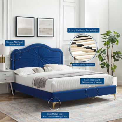 Portia Performance Velvet King Platform Bed, Velvet, Blue Navy, 23557