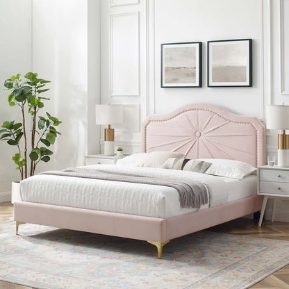 Portia Performance Velvet King Platform Bed, Velvet, Pink, 23558