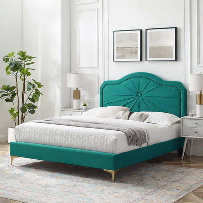 Portia Performance Velvet King Platform Bed, Velvet, Teal Blue, 23559
