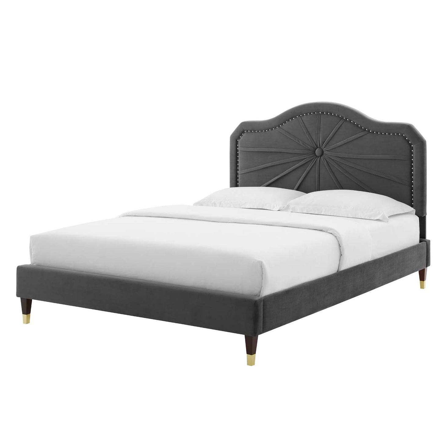 Portia Performance Velvet King Platform Bed, Velvet, Dark Grey Gray, 23561