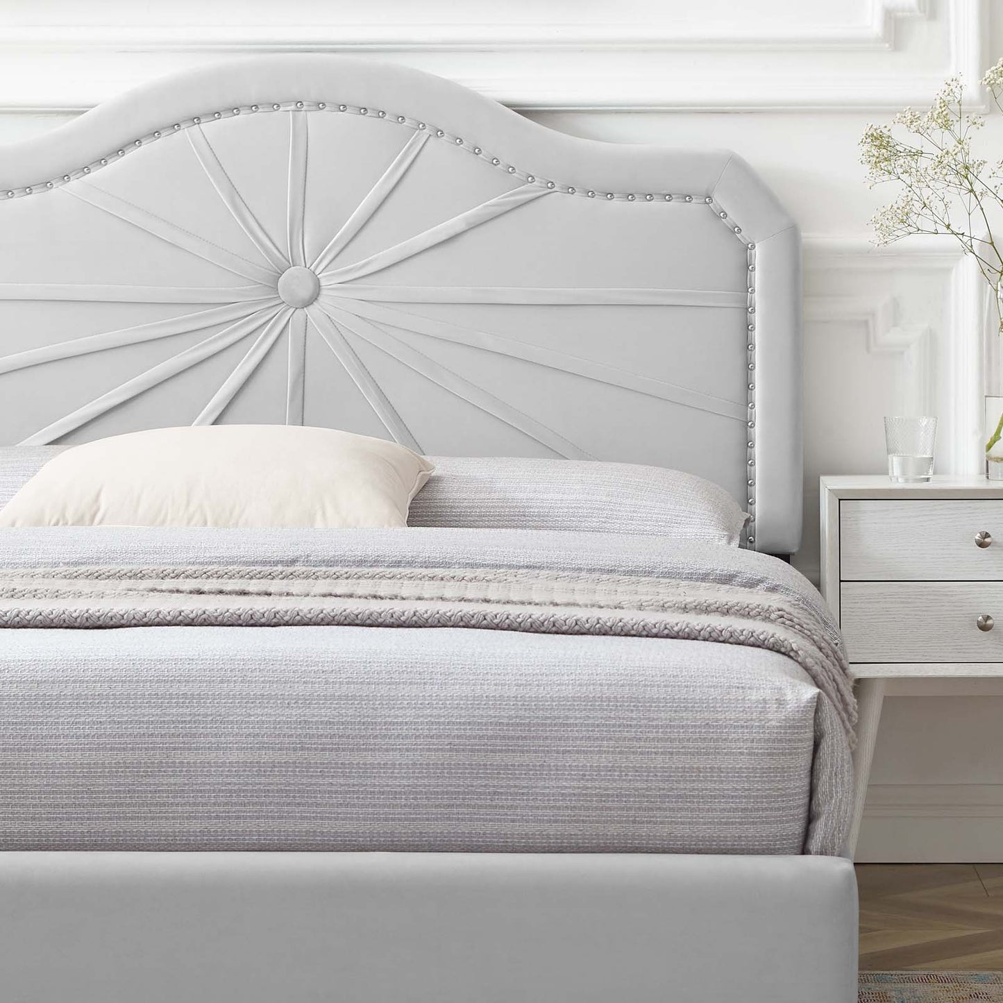 Portia Performance Velvet King Platform Bed, Velvet, Light Grey Gray, 23563