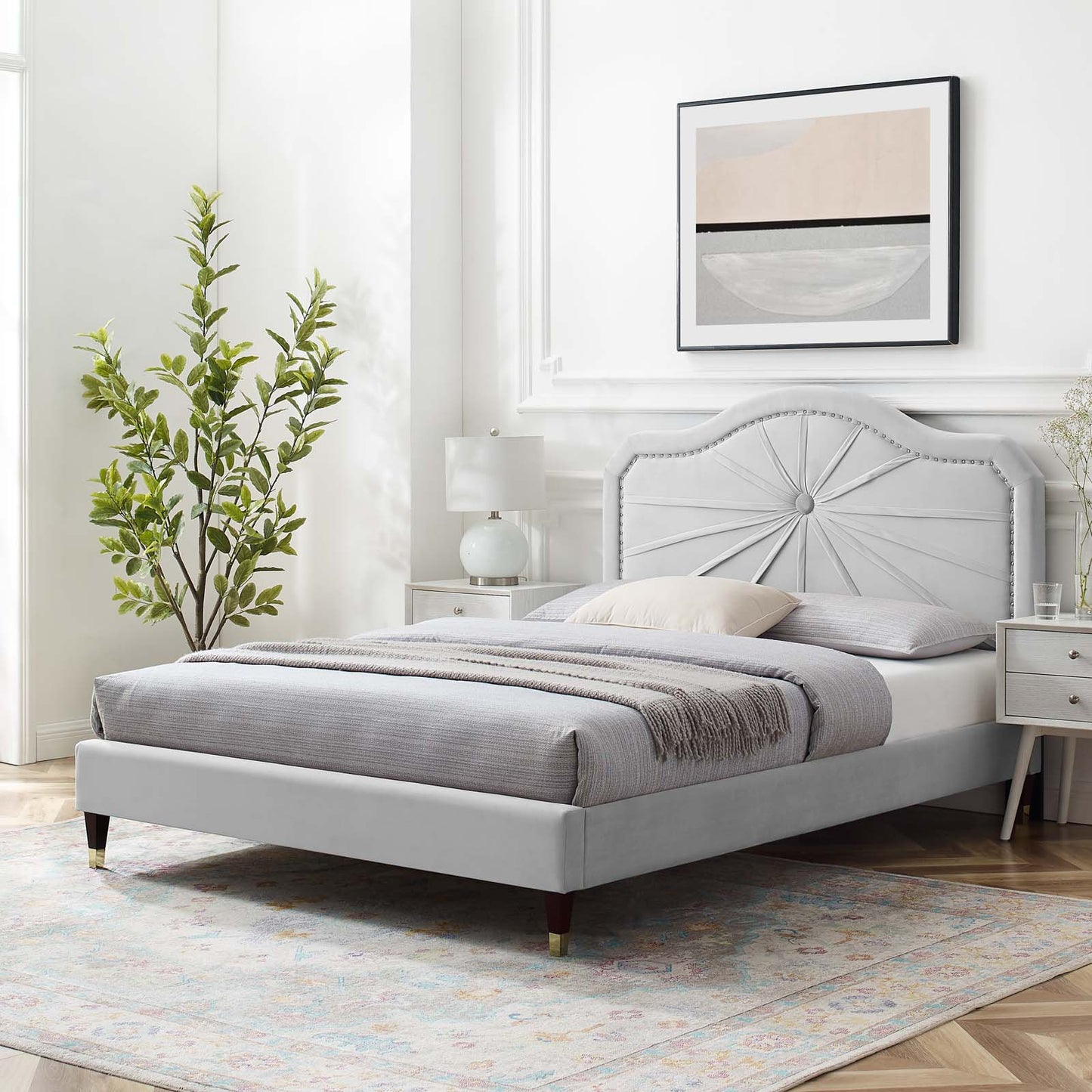 Portia Performance Velvet King Platform Bed, Velvet, Light Grey Gray, 23563