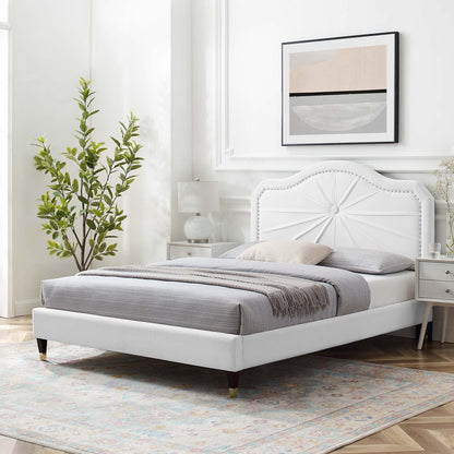Portia Performance Velvet King Platform Bed, Velvet, White, 23568