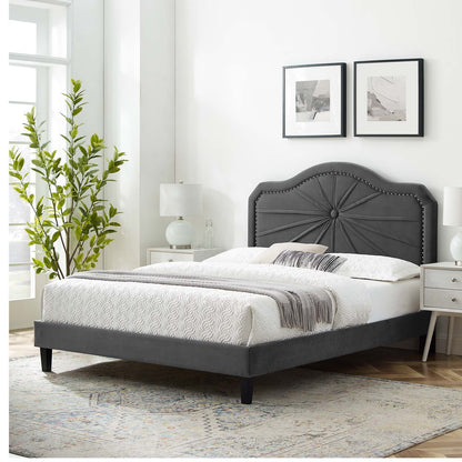 Portia Performance Velvet King Platform Bed, Velvet, Dark Grey Gray, 23569