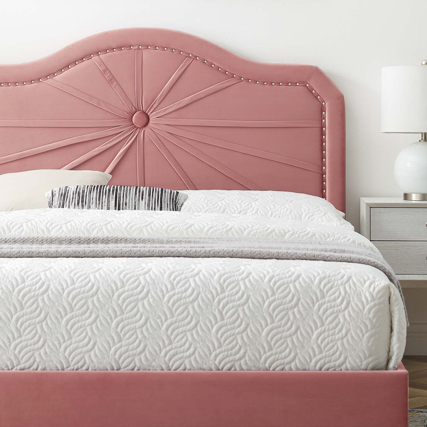 Portia Performance Velvet King Platform Bed, Velvet, Pink, 23570
