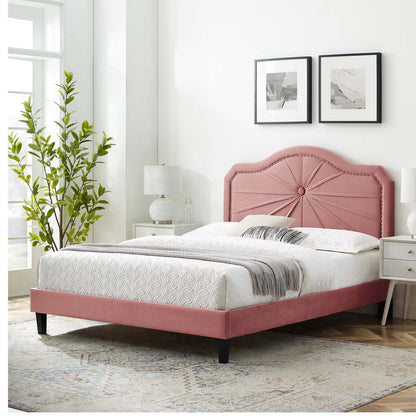 Portia Performance Velvet King Platform Bed, Velvet, Pink, 23570