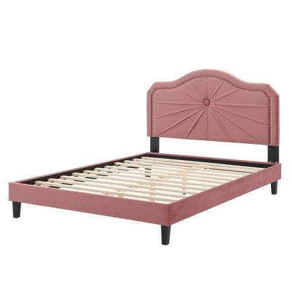 Portia Performance Velvet King Platform Bed, Velvet, Pink, 23570