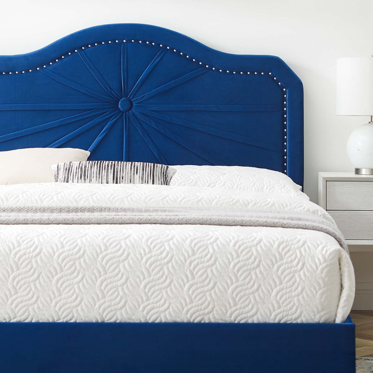 Portia Performance Velvet King Platform Bed, Velvet, Blue Navy, 23573