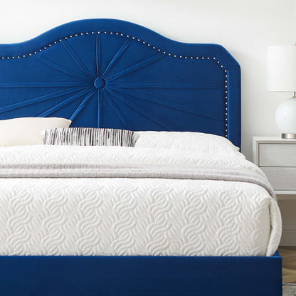 Portia Performance Velvet King Platform Bed, Velvet, Blue Navy, 23573