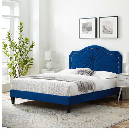 Portia Performance Velvet King Platform Bed, Velvet, Blue Navy, 23573