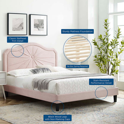 Portia Performance Velvet King Platform Bed, Velvet, Pink, 23574