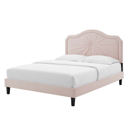 Portia Performance Velvet King Platform Bed, Velvet, Pink, 23574