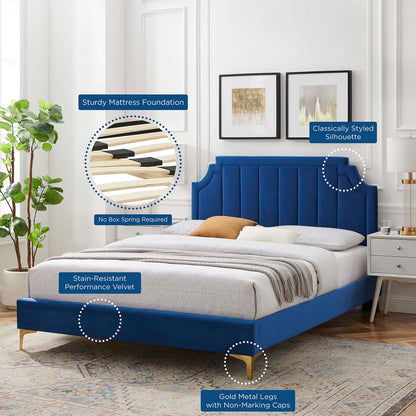 Sienna Performance Velvet King Platform Bed, Velvet, Blue Navy, 23581
