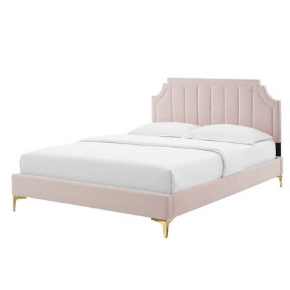 Sienna Performance Velvet King Platform Bed, Velvet, Pink, 23582