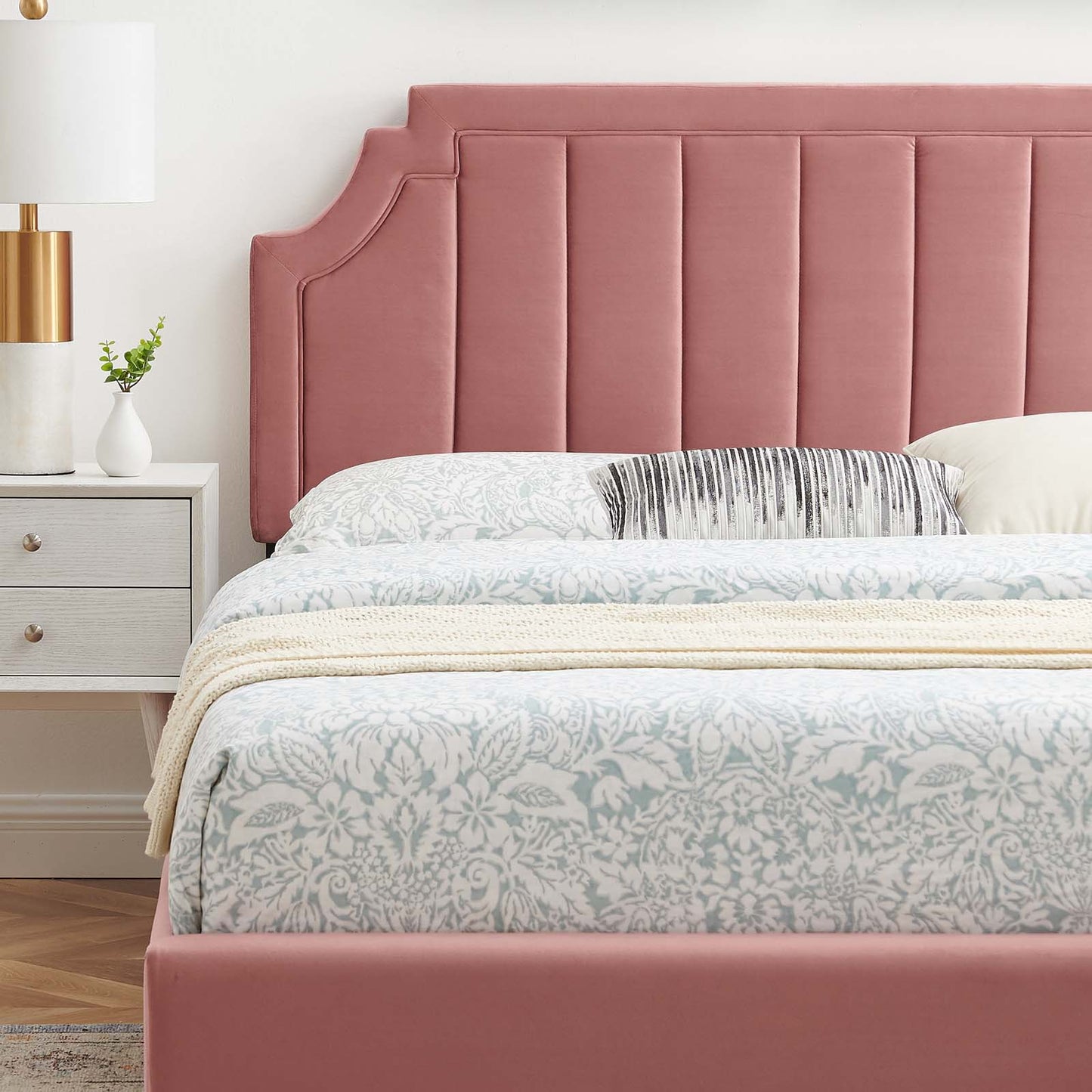 Sienna Performance Velvet King Platform Bed, Velvet, Pink, 23586