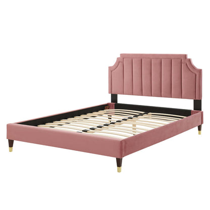 Sienna Performance Velvet King Platform Bed, Velvet, Pink, 23586