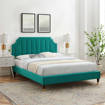 Sienna Performance Velvet King Platform Bed, Velvet, Teal Blue, 23591