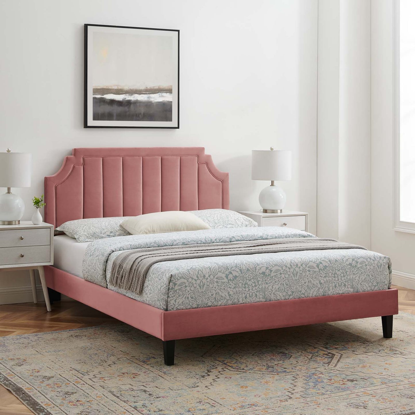 Sienna Performance Velvet King Platform Bed, Velvet, Pink, 23594