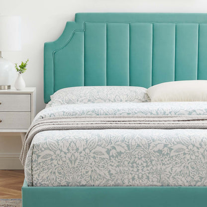 Sienna Performance Velvet King Platform Bed, Velvet, Blue, 23596