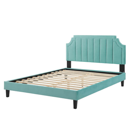 Sienna Performance Velvet King Platform Bed, Velvet, Blue, 23596