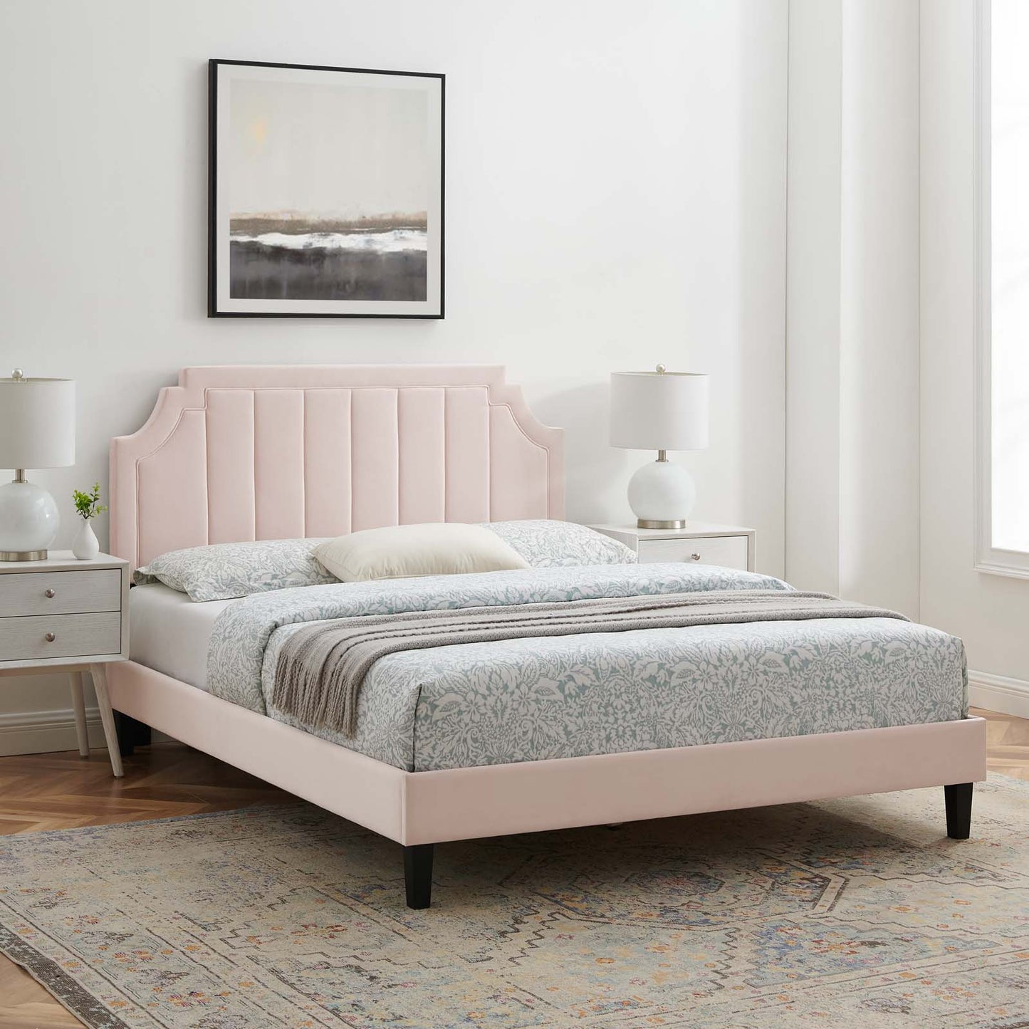 Sienna Performance Velvet King Platform Bed, Velvet, Pink, 23598